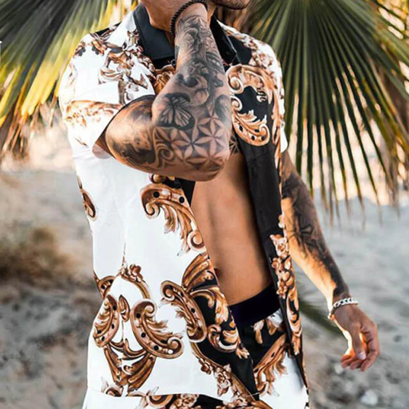 

2021 Summer New Casual Loose Printed Cotton Shirt Men's Wear