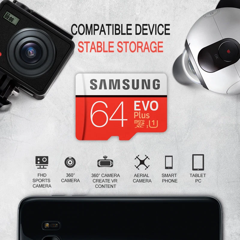 Оригинальная карта памяти SAMSUNG Micro SD 32 Гб 64 класс 10 EVO + Plus microSD 128 ГБ 256 TF Карта SDXC cartao