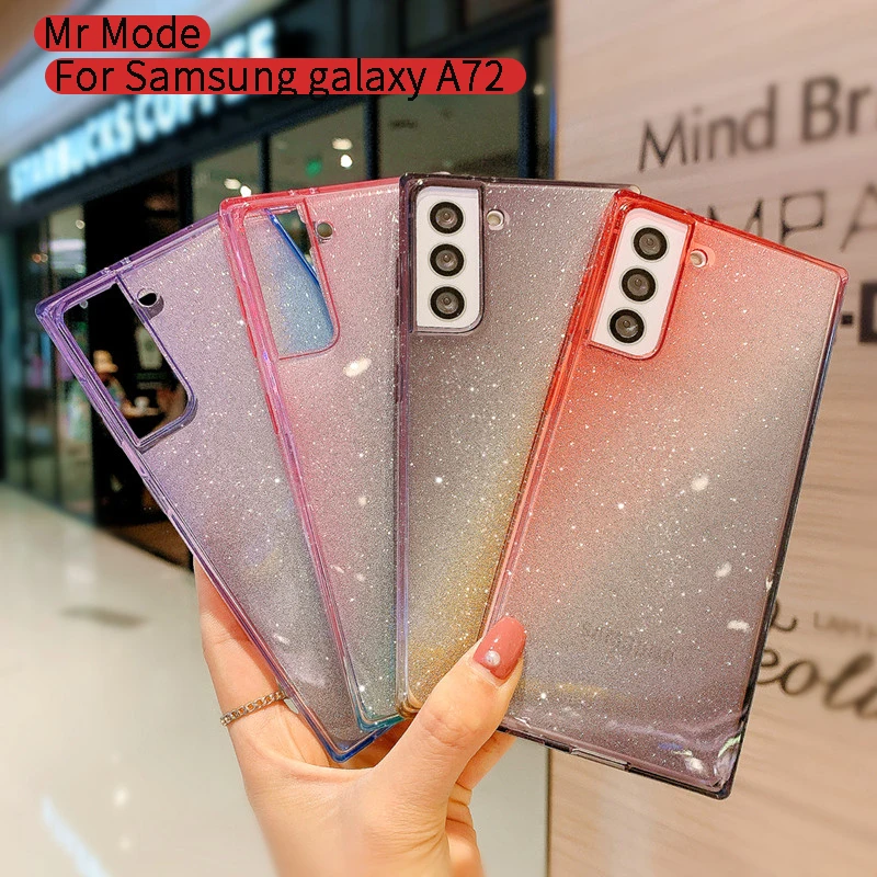 

Square Gradient Glitter Transparent Soft Shell Phone Cases Protective Cover For Samsung Galaxy A72 A52 A42 A32 5G S21 Plus Ultra