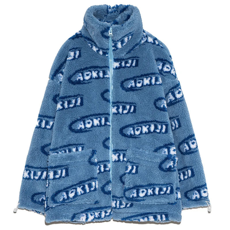 

Men Harajuku Letter Print Fleece Parkas Jackets Unisex Vintage Thicken Warm Padded Jacket Oversize Streetwear Loose Coats Tops