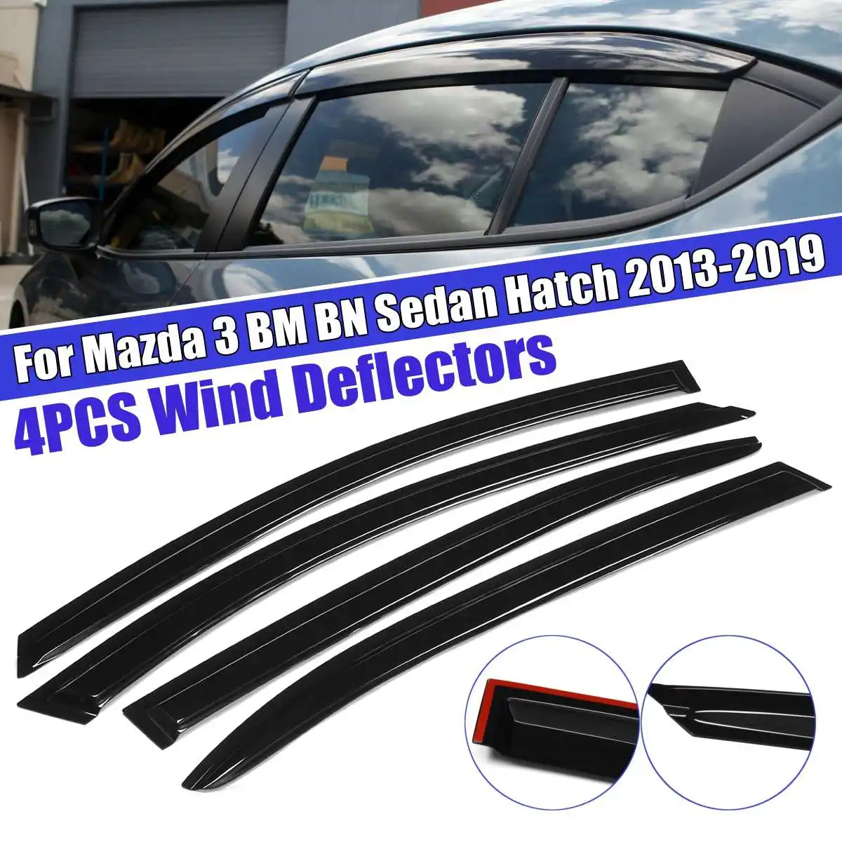 

4PCS Car Window Wind Deflectors Tinted For Mazda 3 BM BN Sedan Hatch 2013 2014 2015 2016 2017 2018 2019 Awnings & Shelters
