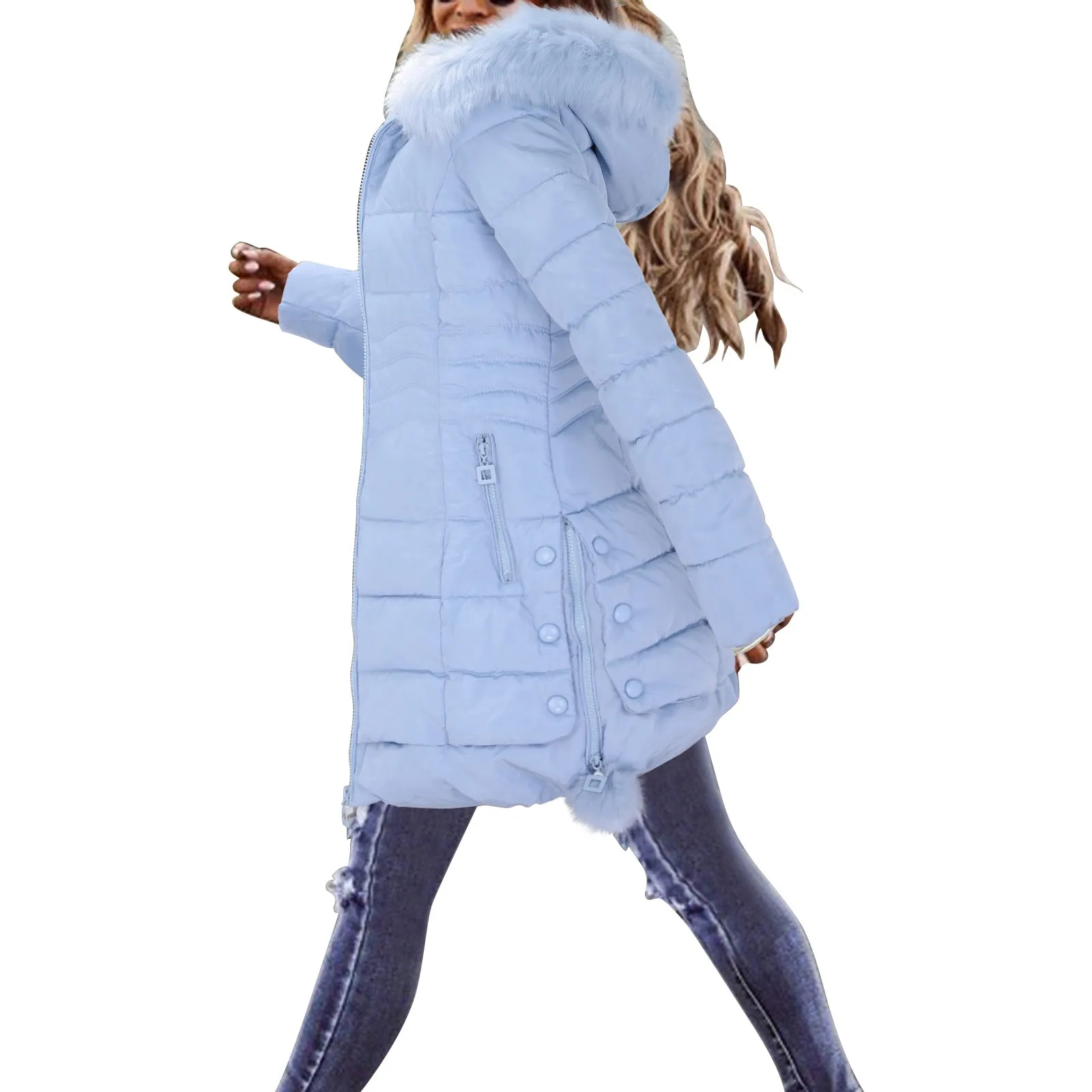 

Women's Mid-length Coat Jackets Casual Jacket Long Sleeve Warm Jacket With Collar And Ball Waist Padded Jacket Coat Jacket