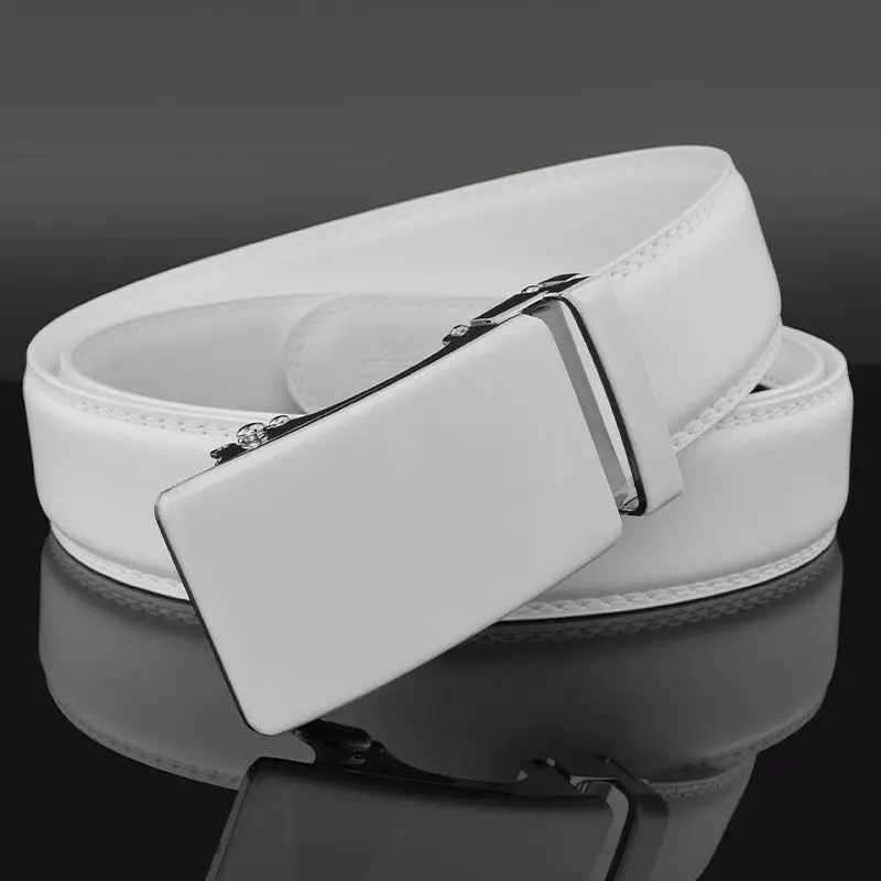 

Pure White Belt Fashion Men's Leather Flat Automatic Buckle Student Belt 2022 Hong Kong Version Trend Luxury Designer Pants Belt