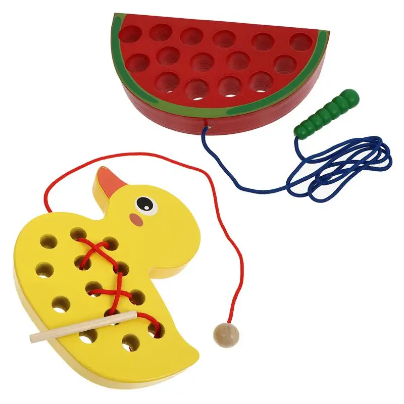 

2 Pcs Wooden Lacing Toys Children Threading Toys Early Educational Threading