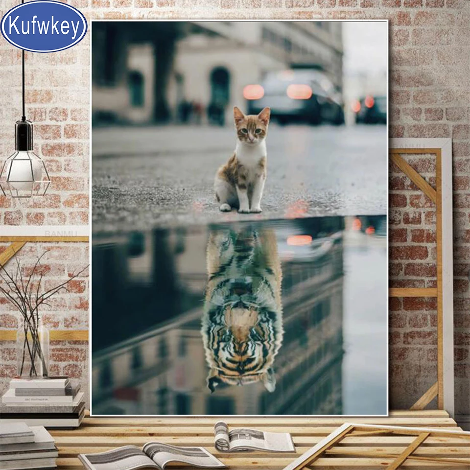 

cat and Tiger Diamond Painting full square round drill,picture of Rhinestones painting puzzle 5d diy diamond embroidery mosaic ,