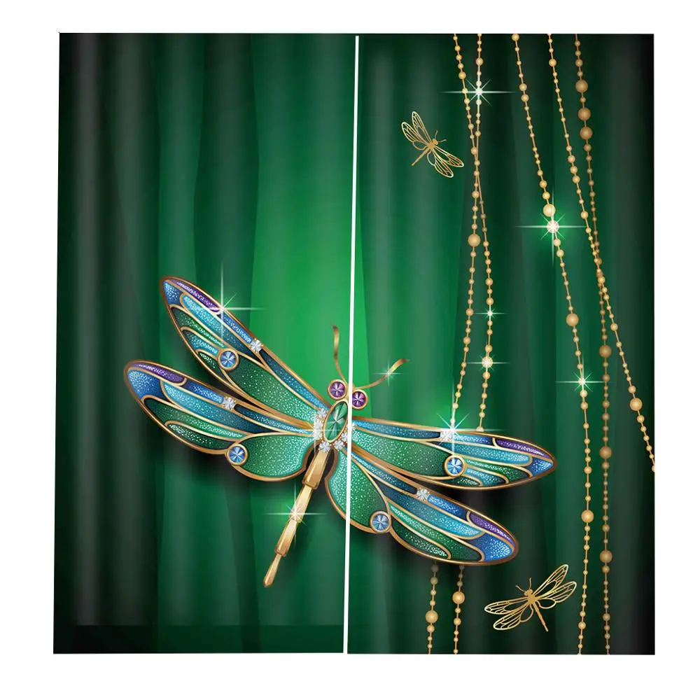 

Custom Dragonfly Curtain Vivid Figures in Gemstone Crystal Diamond Shapes Graphic Fabric Artsy Effects Window Curtains Decor