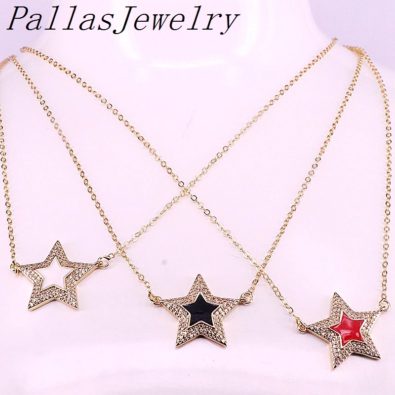

10Pcs Fashion Necklace Pave Cz Star Enamel Gold Color Jewelry Pendant Necklaces For Lady Girls