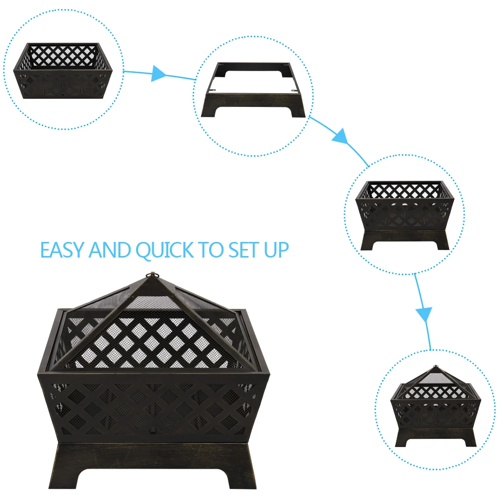 

4 Angles Mesh Bronze Brazier Outdoor Fireplace Stove for Camping Backyard Patio Party Poolside Firepits BBQ Fire Pit