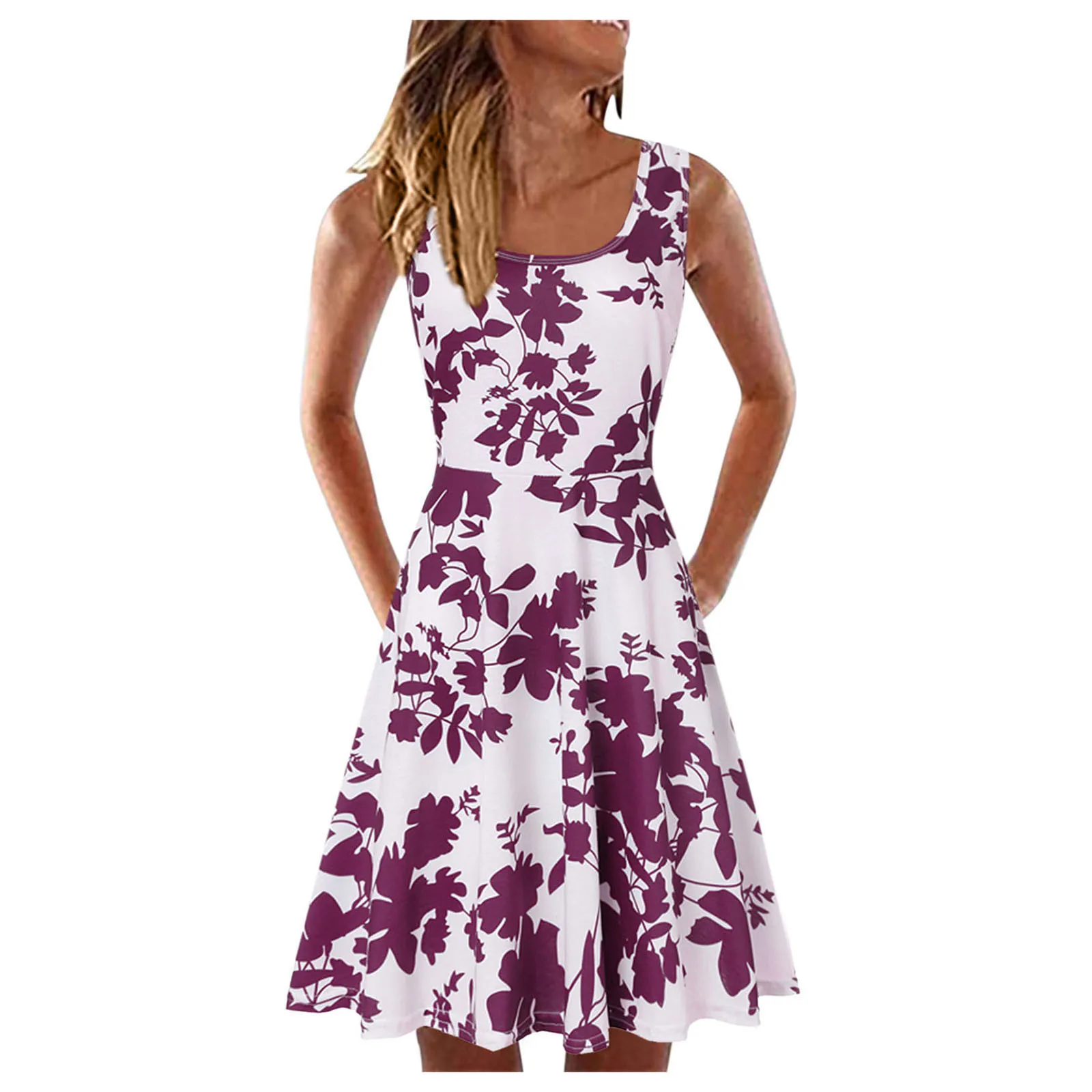 Backless Ladies Summer Dress Sexy Sleeveless U-Neck A-line Short Casual Sundress Floral Printed Loose Vintage Women Dresses 4