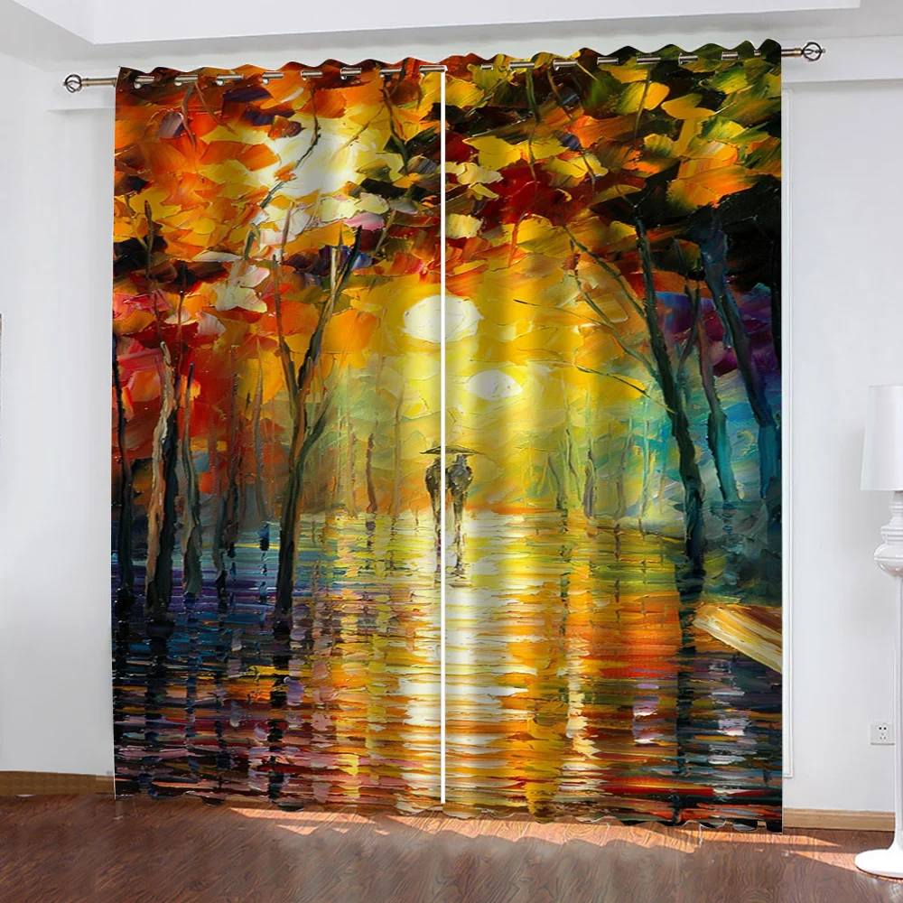 

Art Nature Daub 3D Printing Pattern Print Bedroom Living Room Shade Custom Curtain Suit Bedroom with Hook Accessories