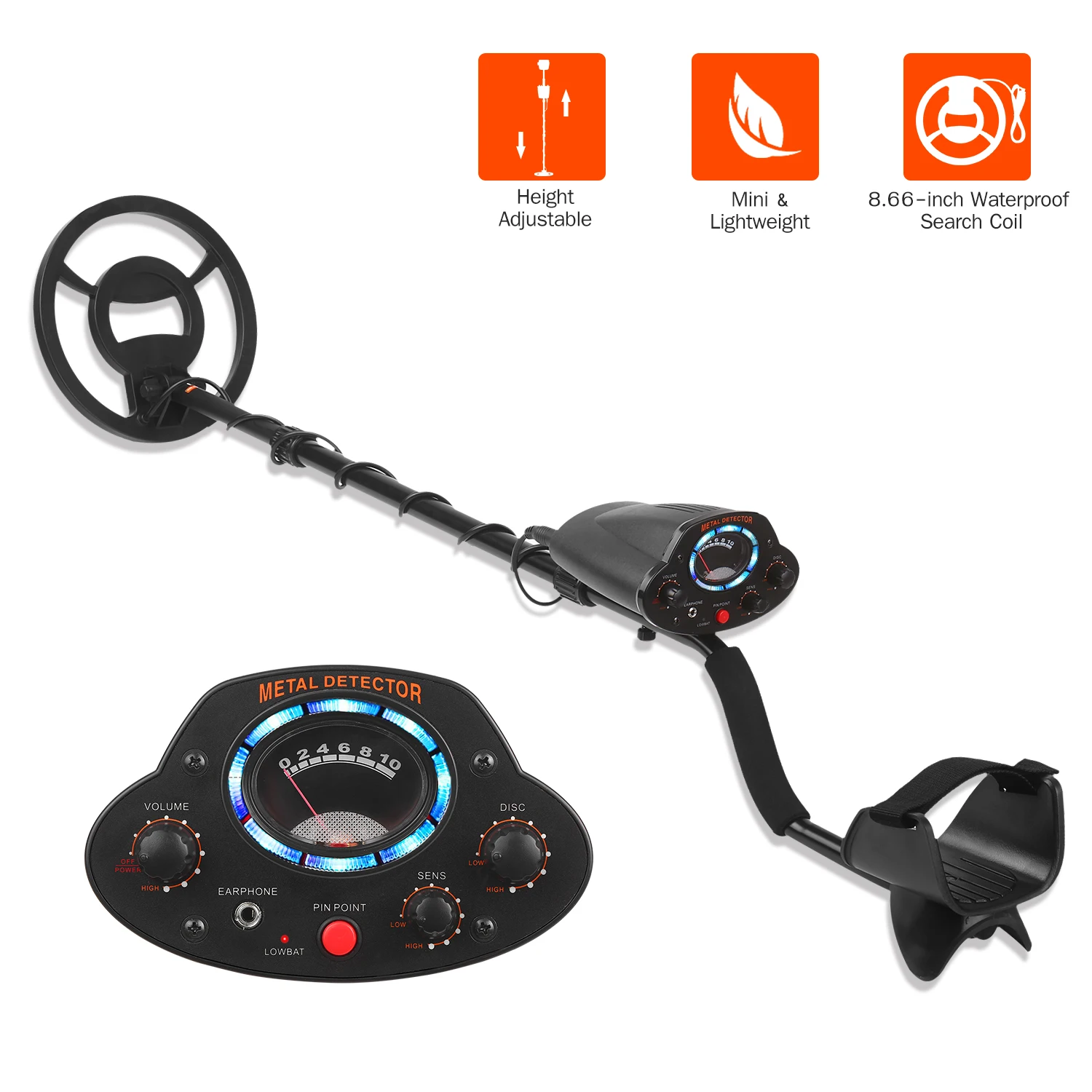 

Подземный металлоискатель, водонепроницаемый металлодетектор с регулируемой высотой, 8, 66 дюймов