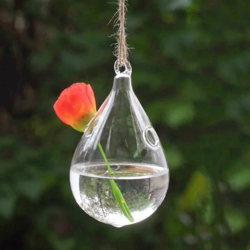 

8pcs/pack 8*16cm Middle Size Water Drop Shaped Hanging Glass Terrarium Vase Home Decoration Two Small Holes Hanger Wedding Prop