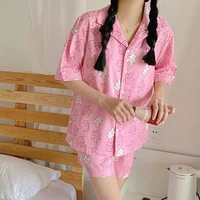 summer 2021 new sweet and cute bear short sleeved shirt shorts pajamas home service style suit women