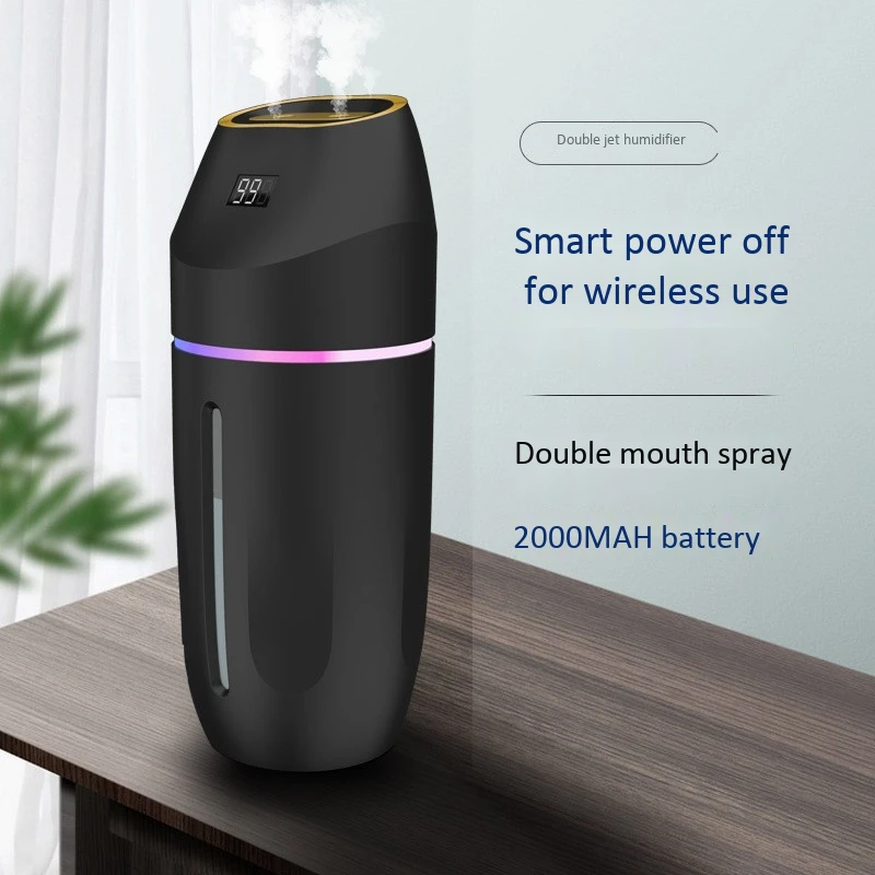 

500Ml Double-Head Spray Humidifier,Cool Mist Humidifier with 2000Mah Battery Operated,for Car Home Bedroom Ravel
