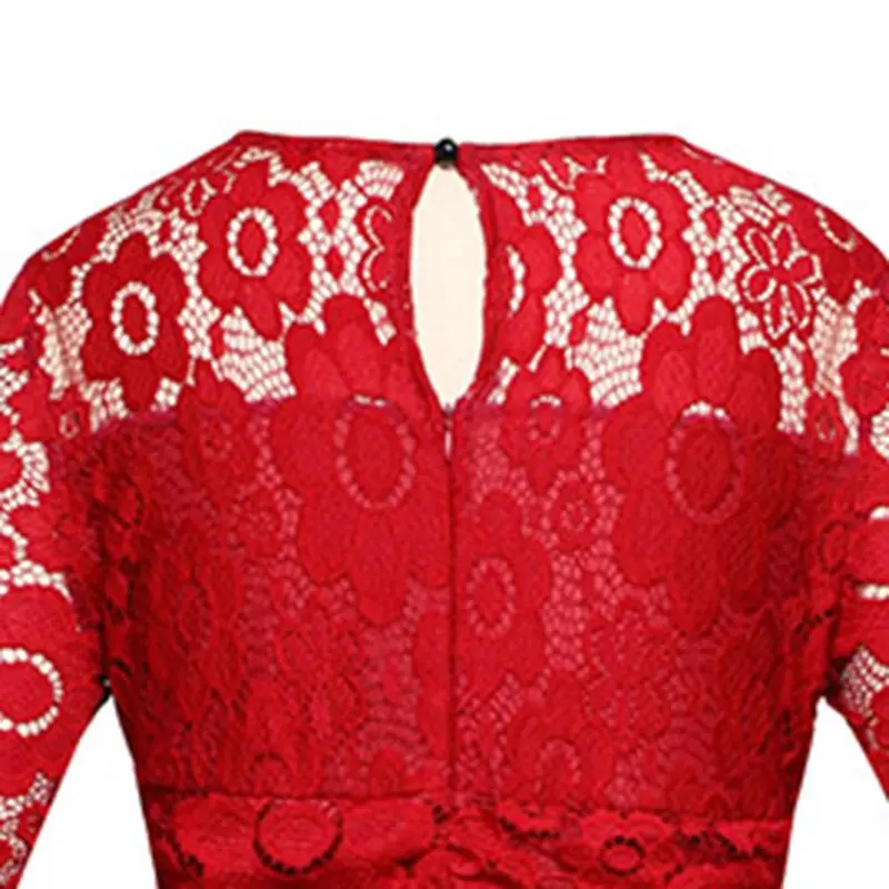 Винтажное элегантное красное кружевное вечернее платье средней длины размера