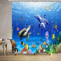 ocean underwater marine life shower curtain sea world animals tropical fish dolphin with turtles coral waterproof kids bathroom