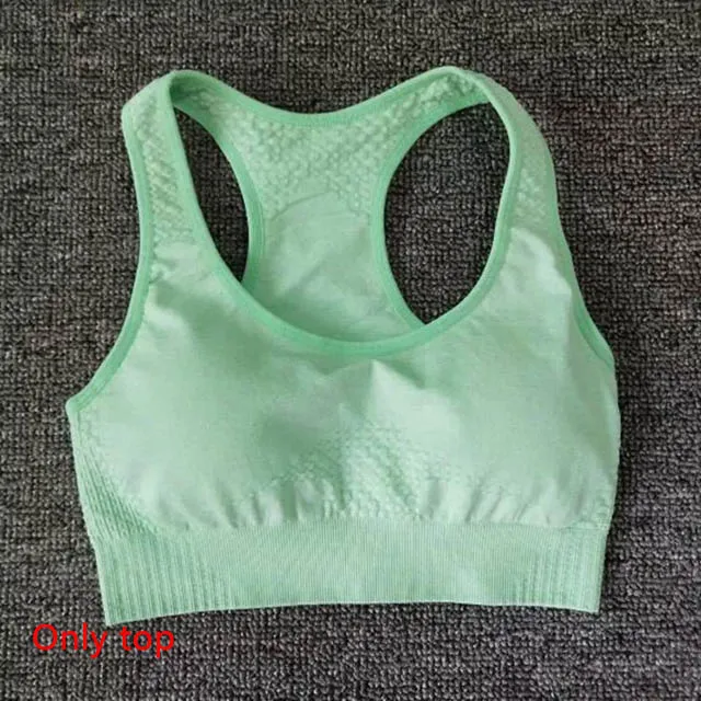 Green Bra 2 шт. бесшовный Набор для йоги Женская одежда для фитнеса спортивная женская спортивная одежда леггинсы для спортзала+ мягкий пуш-ап спортивный бюстгальтер спортивные костюмы для бега - Цвет: Green Bra