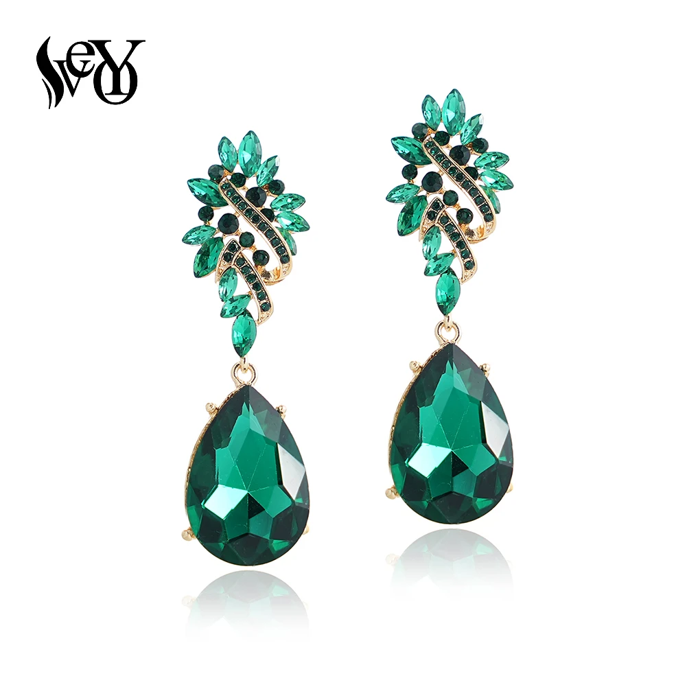 

VEYO Vintage Green Color Crystal Drop Earrings Party Geometry Earrings for Women Fashion Jewelry Gift Wholesale