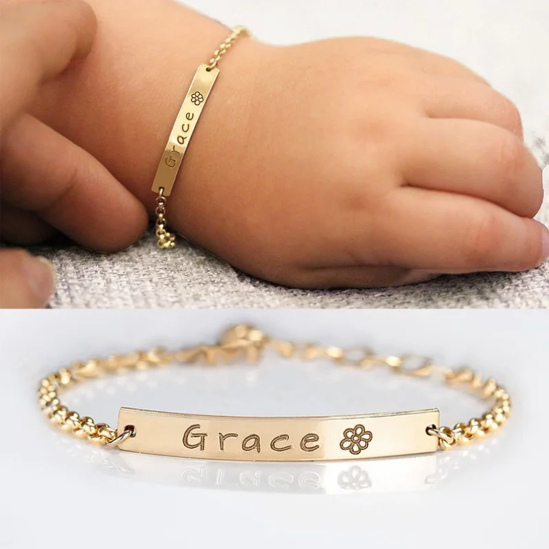 Personalized Engraved Flower Crown Baby Bracelet for Child Tree Moon Sun Bird Bracelets Customized Name Date Jewelry Bangle engraved signature charm silver bracelet customized handwritten on tag bangle personalized fashion gift jewelry