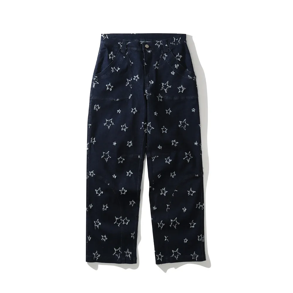 

UNCLEDONJM Embroidered jeans men's high street fashion cargo jeans hip hop jeans vintage distressed jeans goth clothes UAC33