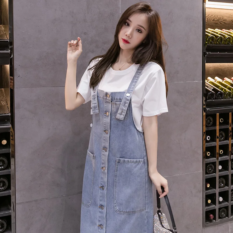 

2021 Denim Suspender Skirt Women's Spring and Autumn New Long below the Knee plus Size Loose Mid-Length Easy Matching Sling