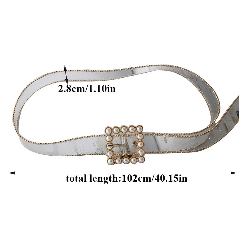 Fashion Diamond Pearl Waist Belts New Design Transparent Belt White Versatile Waistband Pvc Plastic Waist Strap 2021 Hot Sale images - 6