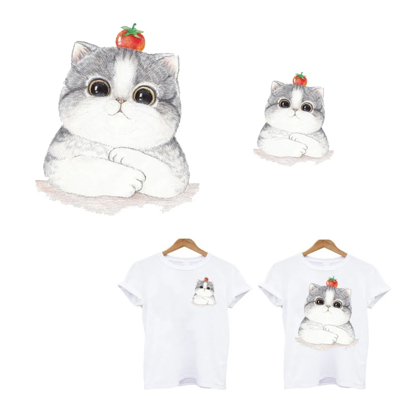Забавная детская наклейка с изображением кота термопечать горячий пресс глажка