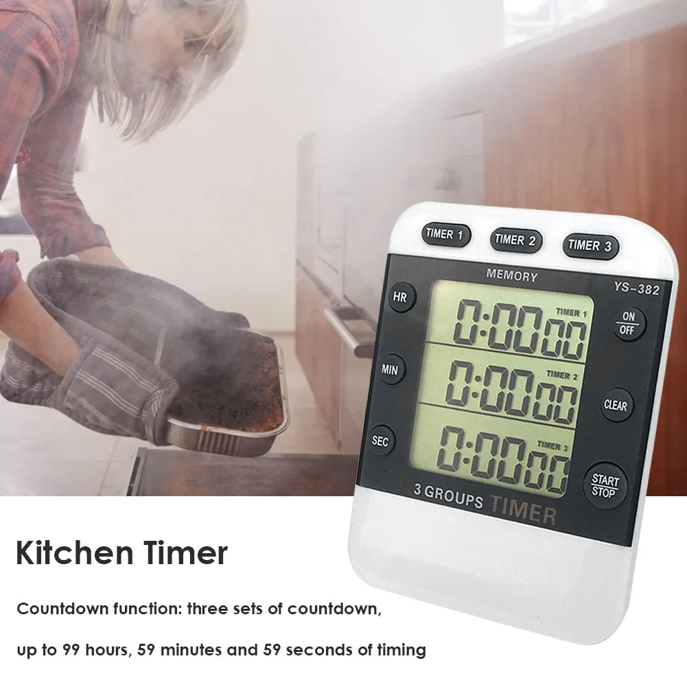 Square 3-way Kitchen Timing Digital Display High-quality Stopwatch Countdown Food Cooking Home Pracitcal Tool Tools | Дом и сад