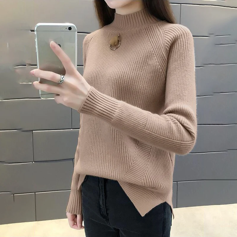 женский вязаный свитер водолазка черный желтый цвет хаки красного цвета