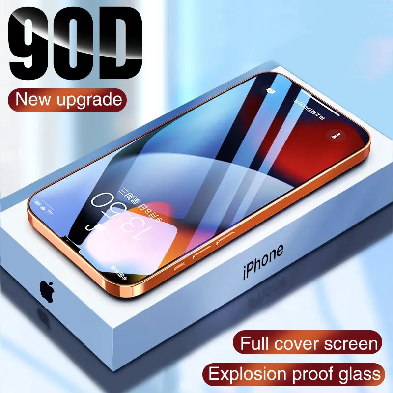 

90D Tempered Glass For iPhone 11 12 13 Pro XS Max SE 2020 Protective Glass For iPhone XR X 7 8 Plus 13 12 Mini Screen Protector