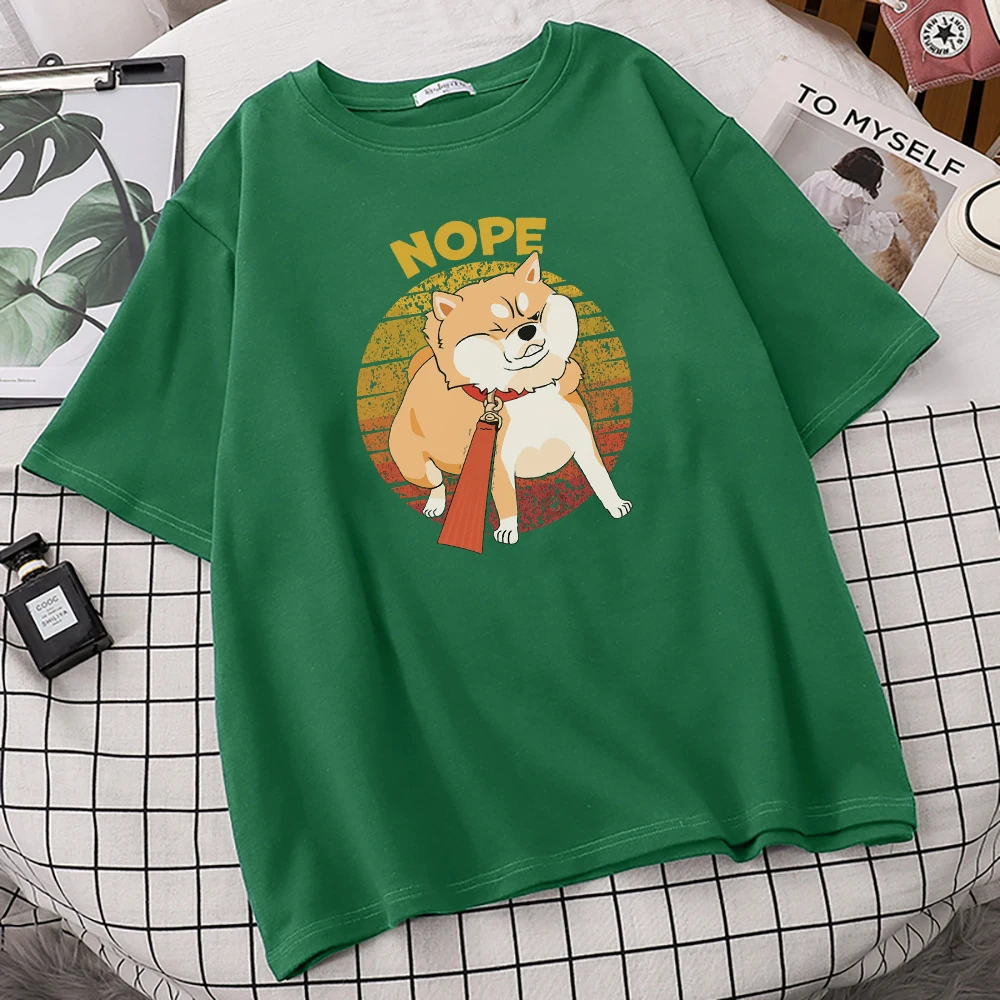 

Модные дышащие футболки Kawaii Shiba Inu Nope, милые топы с принтом собаки, удобные мягкие мужские футболки, винтажные брендовые футболки для мужчин