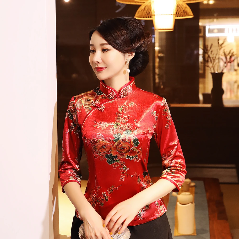 

Chinese Traditional Female Velvet Tang Coat Asian Mandarin Collar Blouse Elegant Clothes Classic Shirt Retro Tops PLUS SIZE 5XL