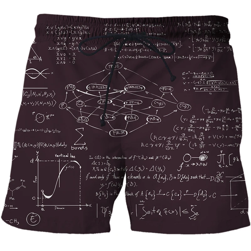 summer 3D Printed Cool mathematical formula pattern Beach Shorts Men Casual board shorts harajuku Breathable Male Swimsuit pants