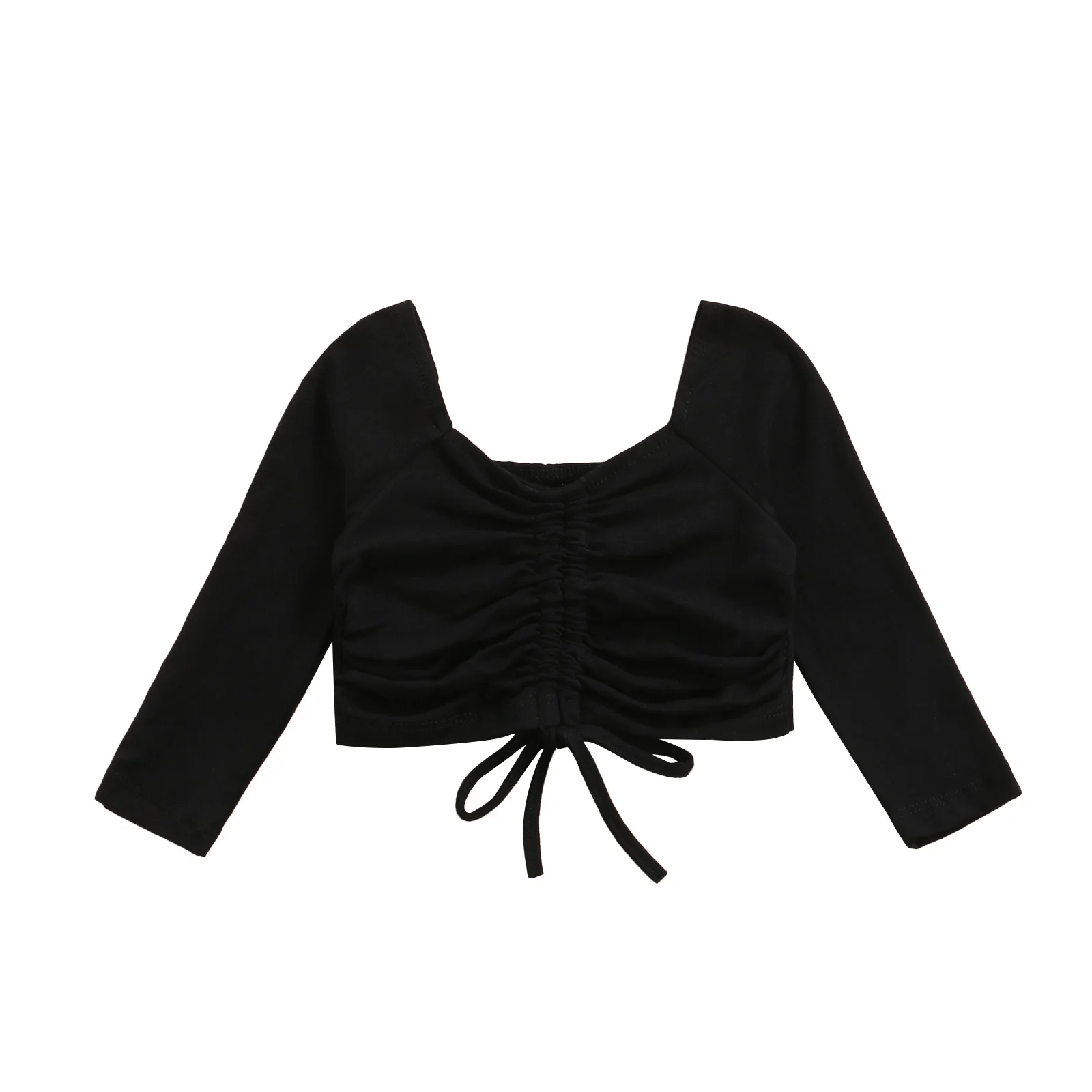 

1-6 Years Fashion Baby Girl Top Little Girls Front Drawstring T-shirts, Casual Long Sleeve v Neck Solid Color Ruched Tops