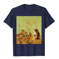 sunflowers by vincent van gogh and funny cat art meme t shirt japan style t shirt for men cotton t shirt fitness high quality