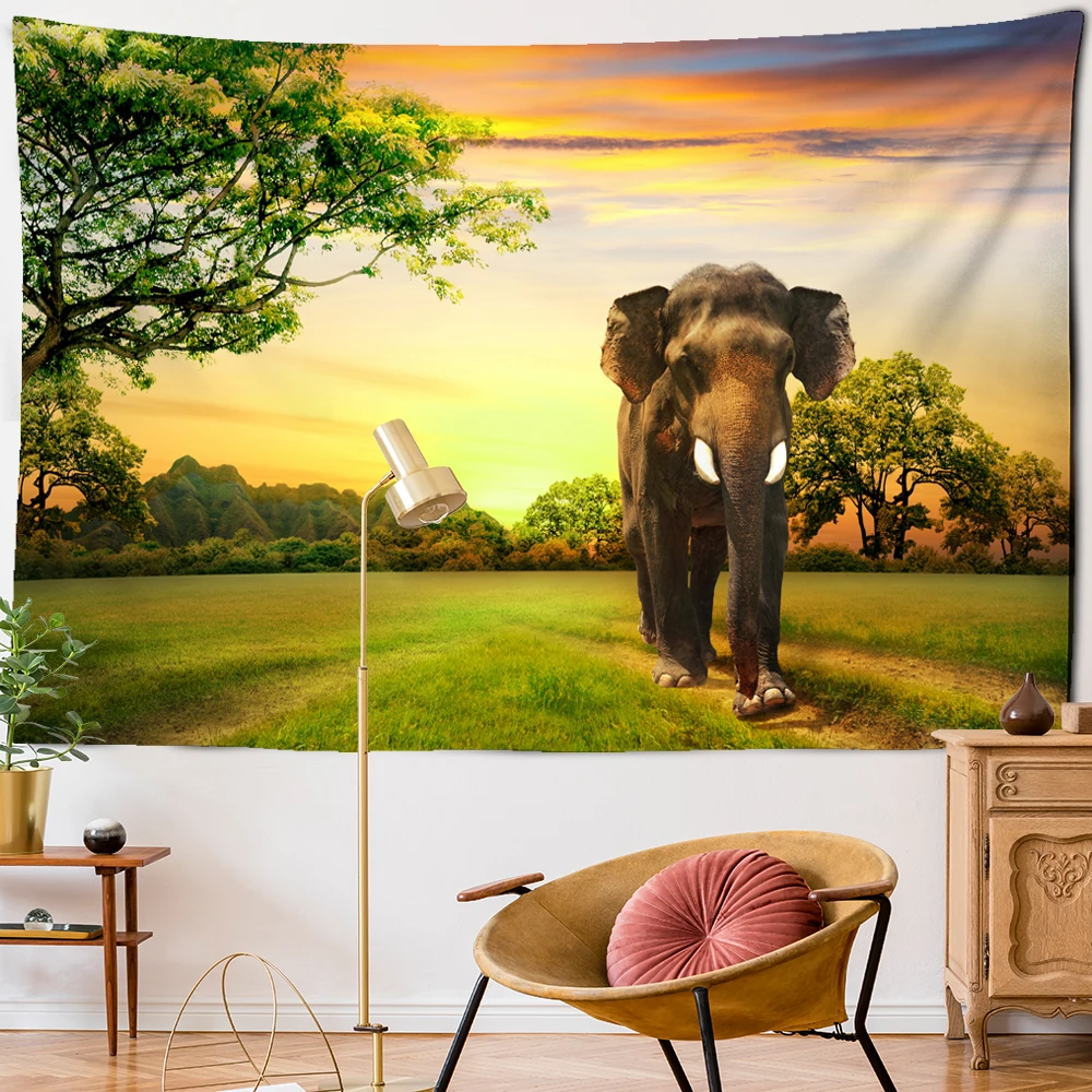Индийский Слон гобелен настенный закат лес богемный стиль хиппи природа пляжное