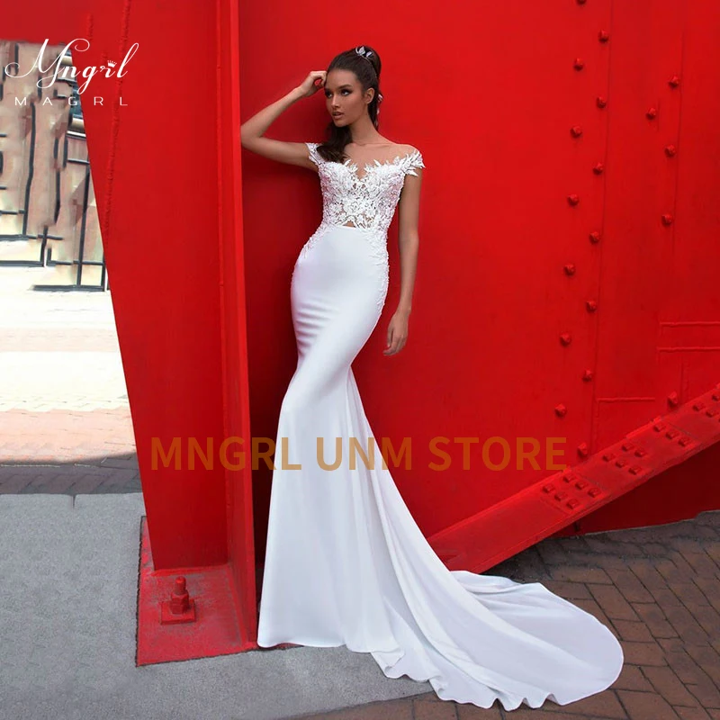

MNGRL V-neck Mermaid White 3D Flower Bridal Dresses Backless Chiffon Wedding Dress Luxury Retro Wedding Gown