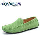 Мокасины мужские из натуральной замши, дышащие туфли, без застежки, повседневная обувь для вождения, зеленые, лето