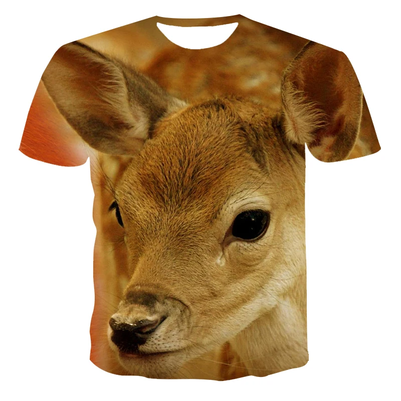 

3D Elk Pattern Short-sleeved T-shirt Men's Summer Trend Top 3D Animal Print Shirt Men's