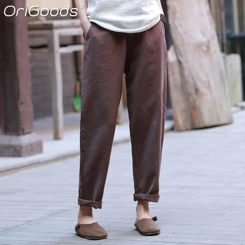 Оригинальные винтажные женские брюки весна-осень хлопковые льняные прямые