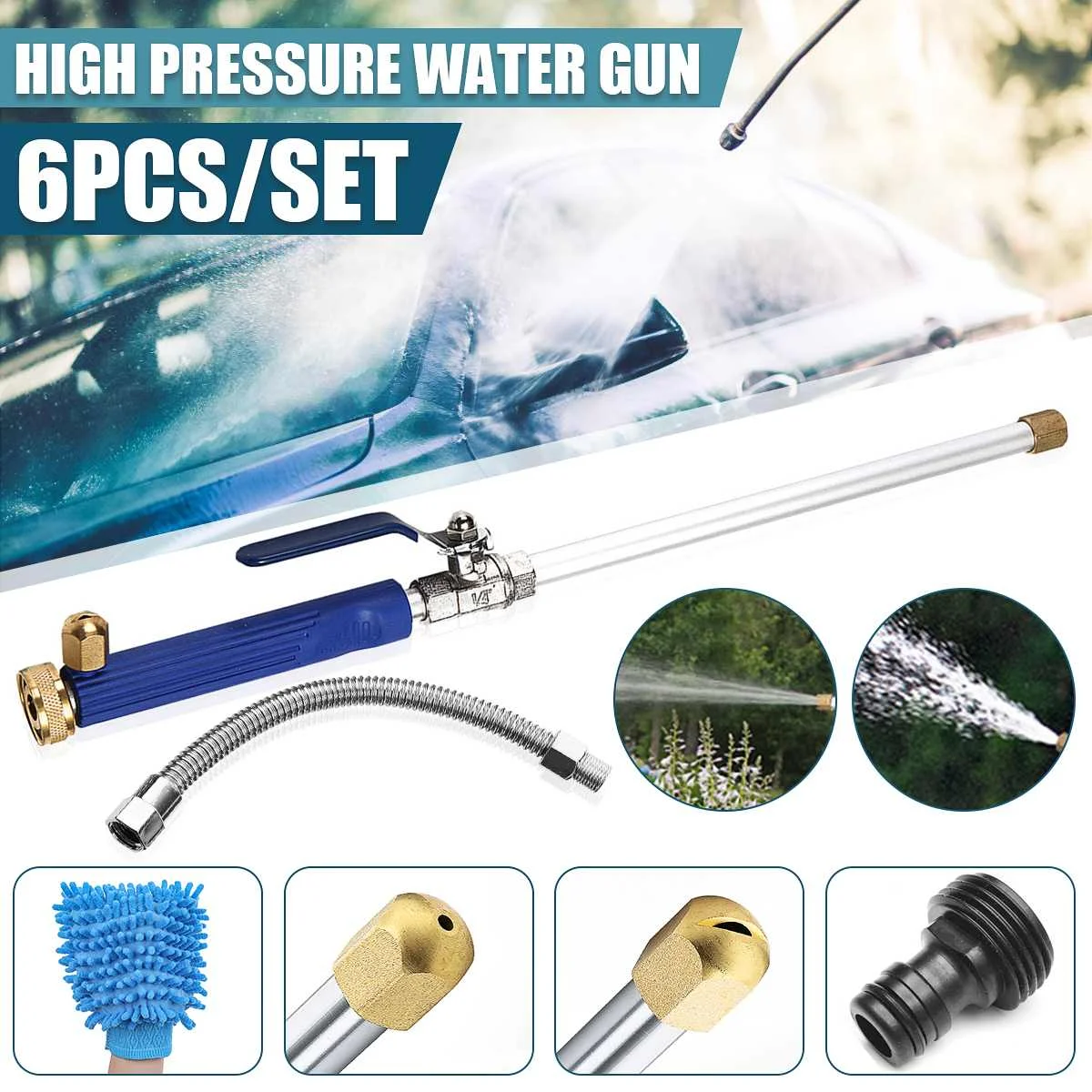 

6pcs Car High Pressure Water Guns 46cm Jet Garden Washer Hose Wand Nozzle Sprayer Watering Spray Sprinkler Cleaning Tool
