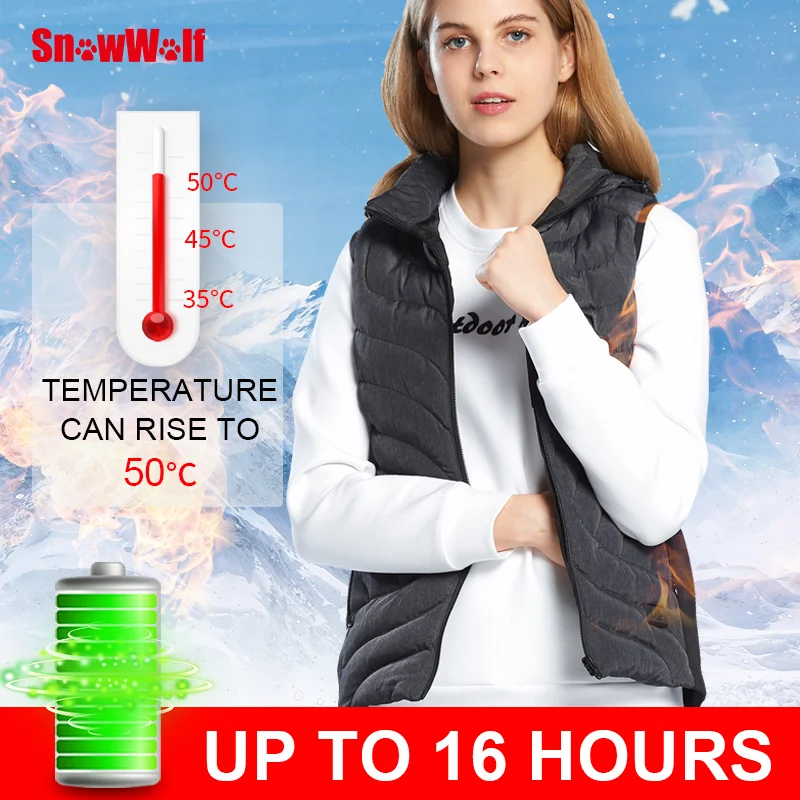 

Snowwolf 2022 New women winter hooded heated vest battery heating waistcoat electric outdoor hiking vest thermal coat