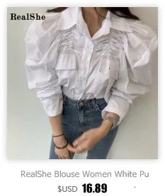RealShe, модная женская рубашка, воротник-стойка, длинный рукав, одноцветные рубашки и блузки, женские повседневные блузы, Camisas Femininas