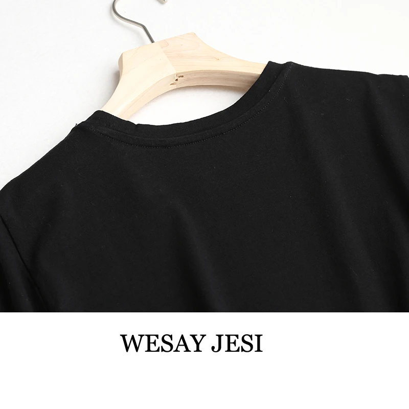 

WESAY JESI Cartoon Print Black T Shirt Women Summer O Neck Short Sleeve Tops Femme Streetwear Oversized Cotton T-shirt Mujer