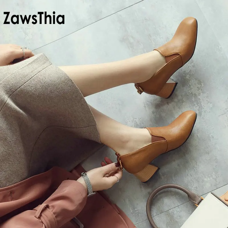 ZawsThia/женские туфли из искусственной кожи на низком каблуке с металлическим