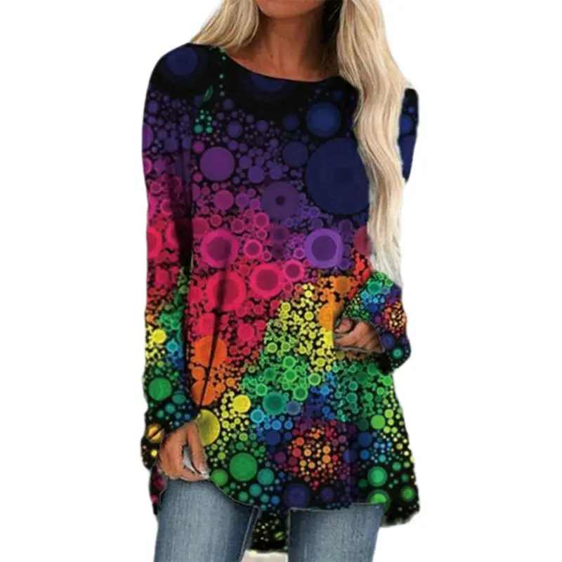 

Women's Crew Neck Printed Polka Dot Long Sleeve Casual Autumn T-Shirt Tops New