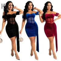 see through velvet off the shoulder short sleeve mini dresses backless bodycon party evening club outfits elegant female dress