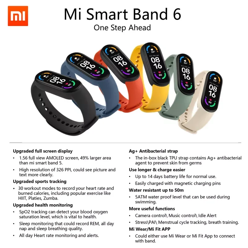 Умный Браслет Xiaomi Mi Smart band 6 Bluetooth 5 0 пульсометр смарт-браслет для Android IOS Быстрая