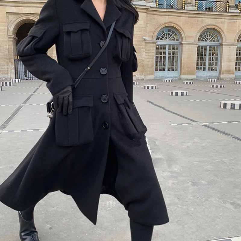 Модное шерстяное пальто женское длинное на осень и зиму новое универсальное