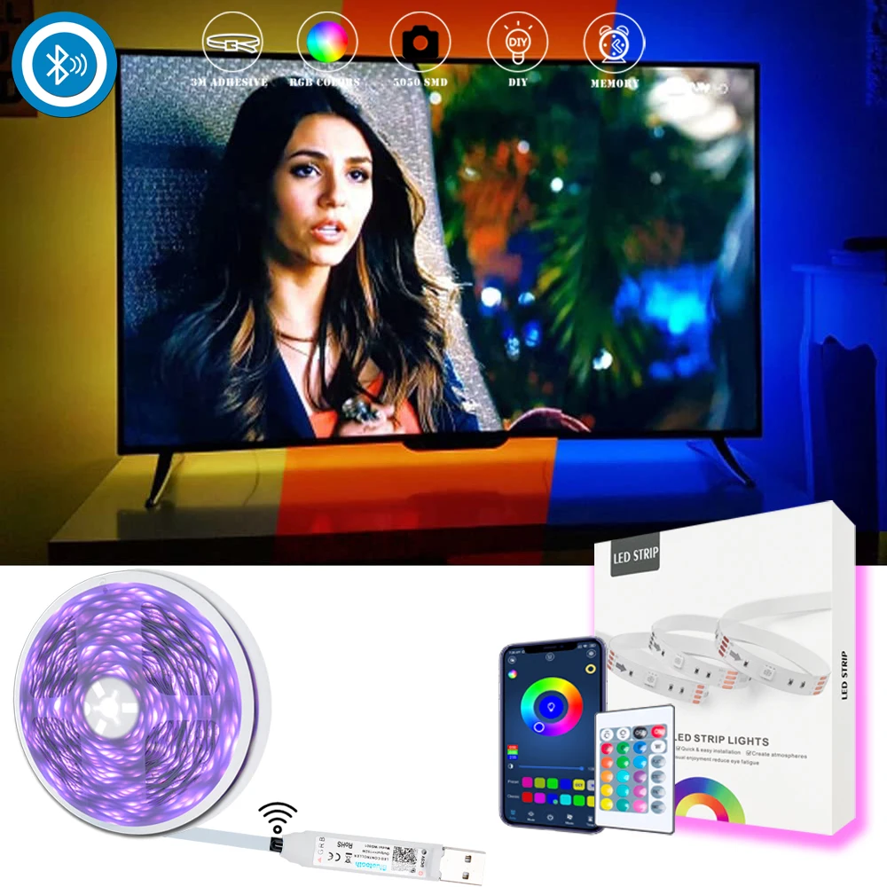

Светодиодная ленсветильник PIRTSDEL 1 м, 5 м, Гибкая лампа, USB, Bluetooth светильник лента 5050 RGB, Диодная лента для светильник светки телевизора, вечеве...